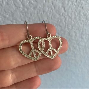 Dangly silver heart/peace sign earrings